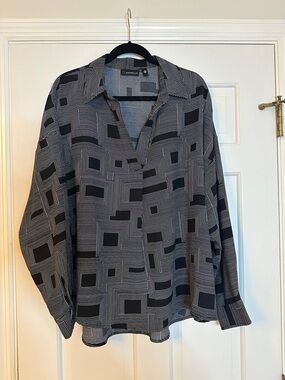 Rafaella Black & White Geometric Collared Blouse